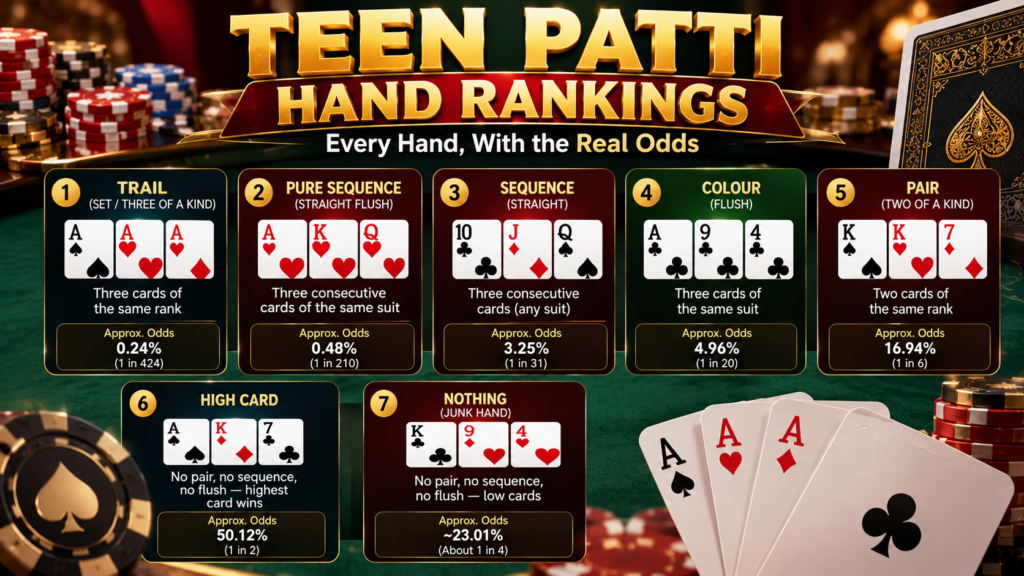 Teen Patti Hand Rankings: Every Hand, With the Real Odds
